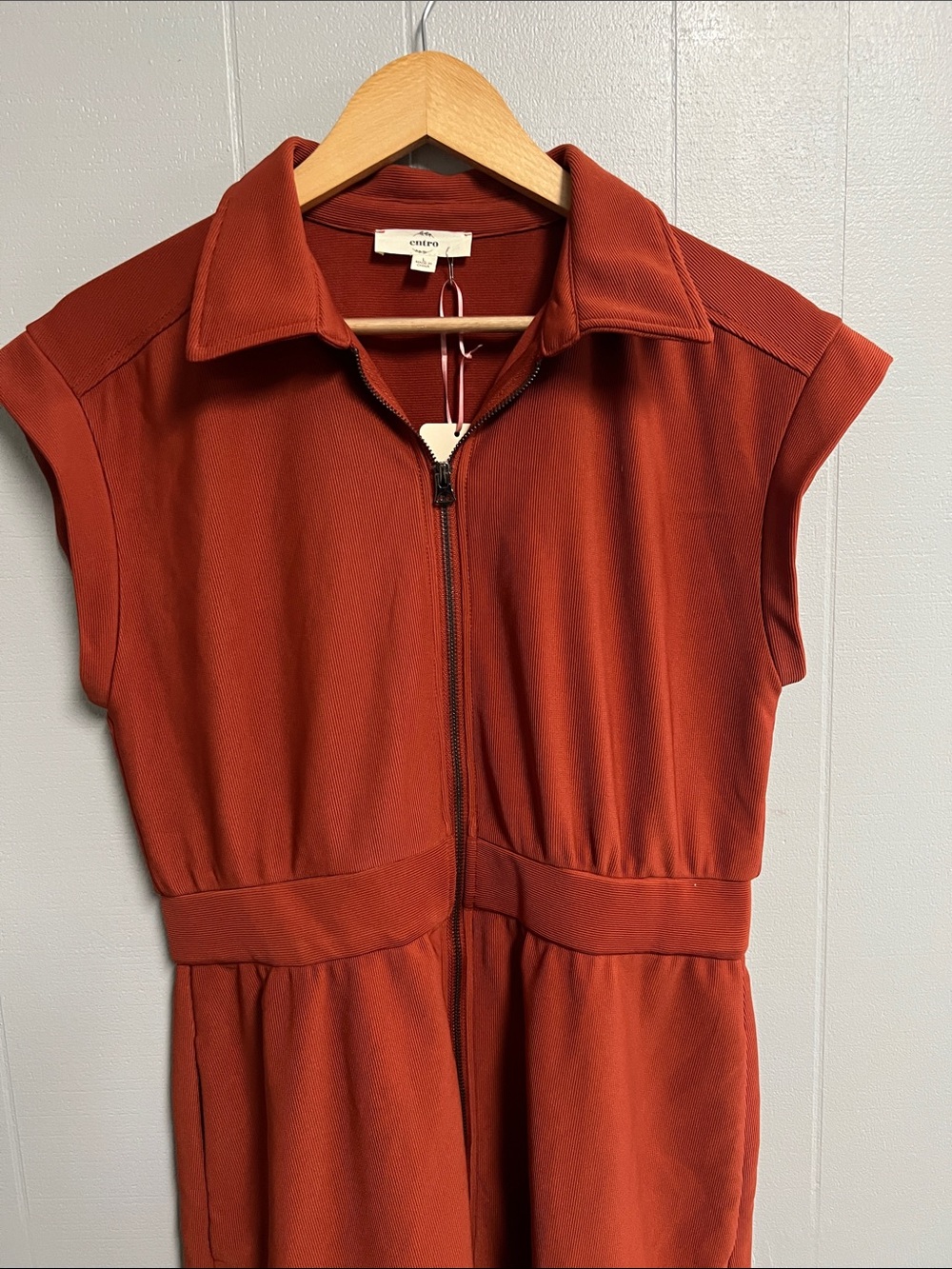 NWT entro Ribbed Zip-Front Dress in Rust - Picture 2 of 12